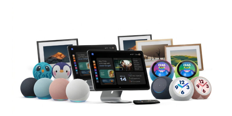 echo show 16, echo dot, echo studio with home camera, echo time, amazon alexa photo frame